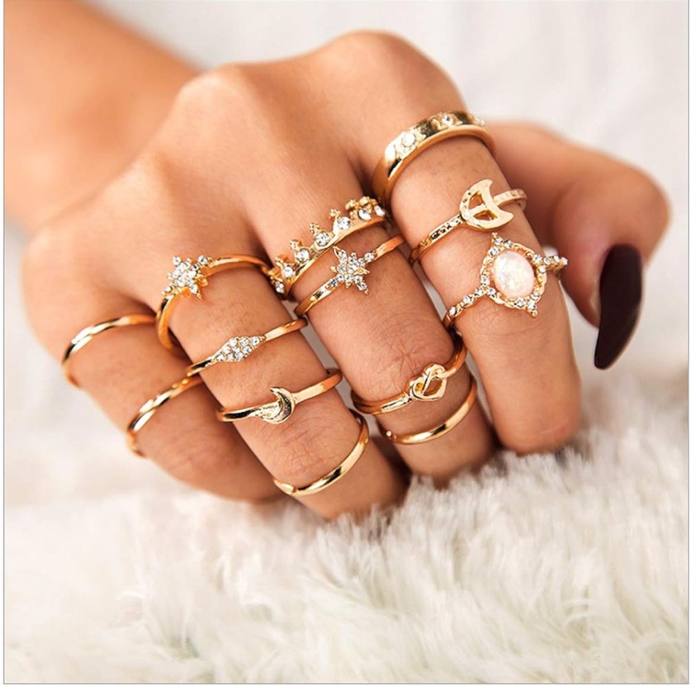 13PCS - 18K Gold Plated Rings Set